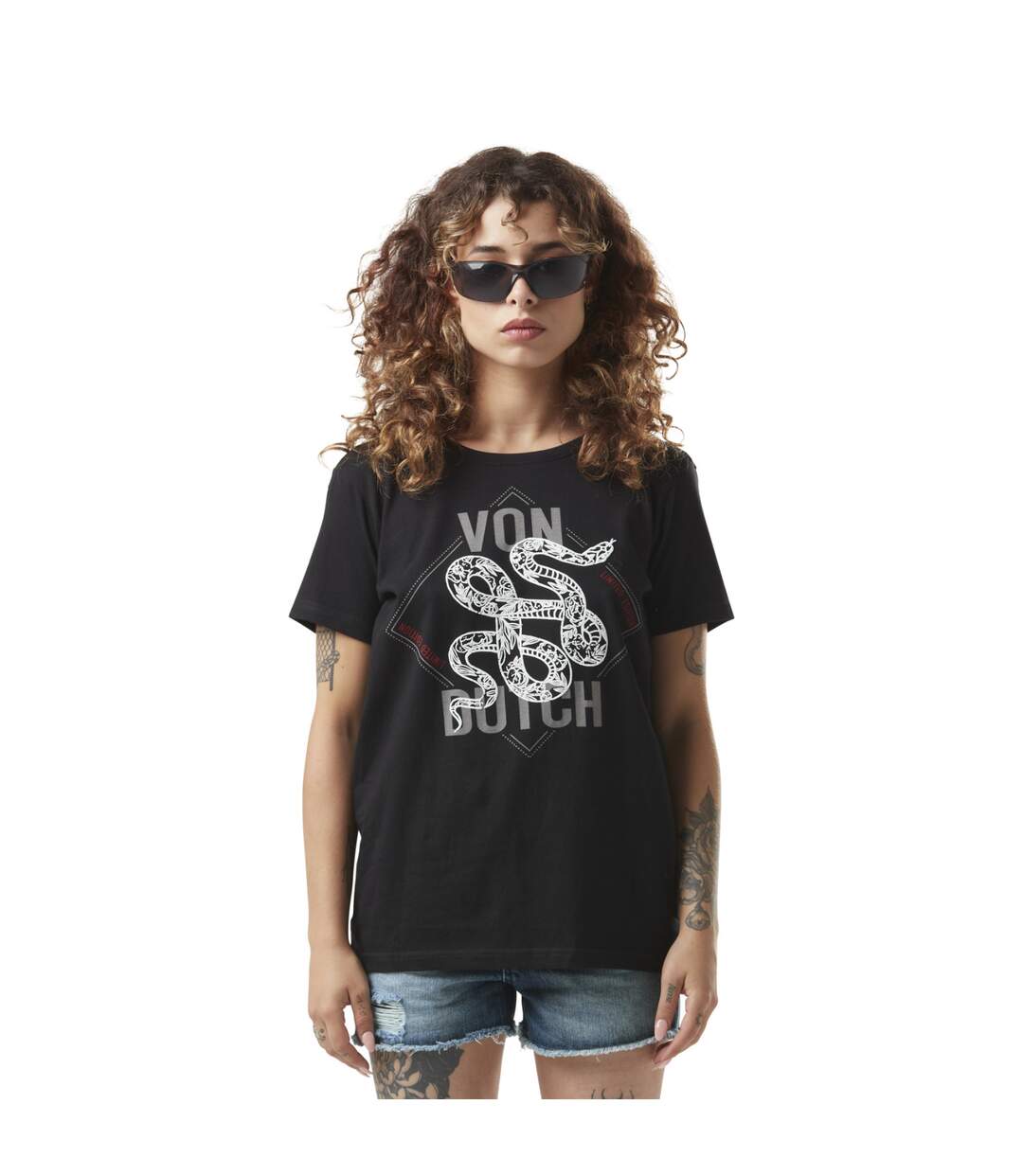 T-shirt femme en acid wash avec print en coton Snake Vondutch-1