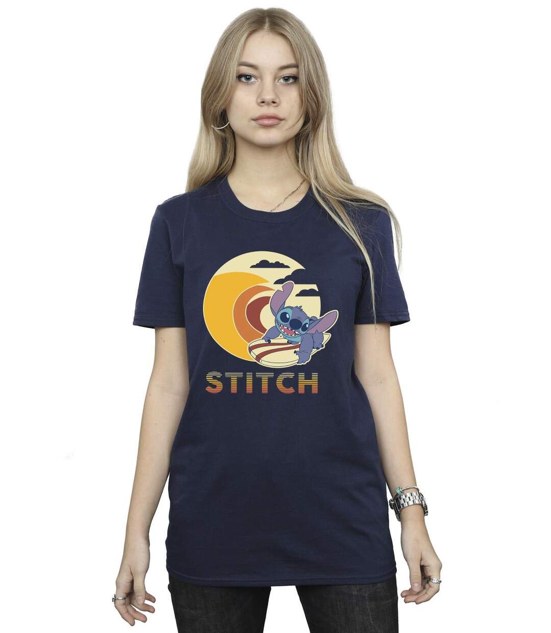 Disney Femmes/Les femmes Lilo & Stitch Summer Waves - T-shirt boyfriend en coton (Bleu marine) - UTBI29954-2