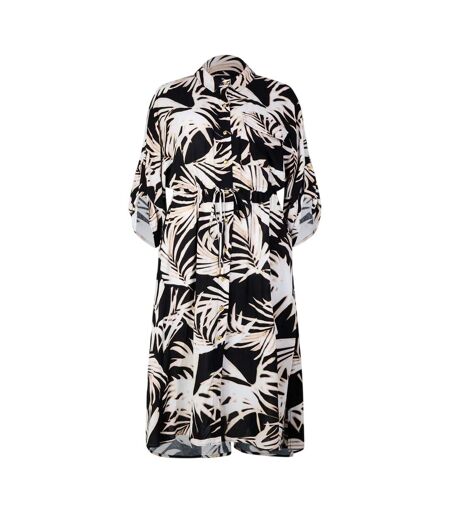 Womens/ladies Leaf Print Pocket Midi Shirt Dress Black White Biba