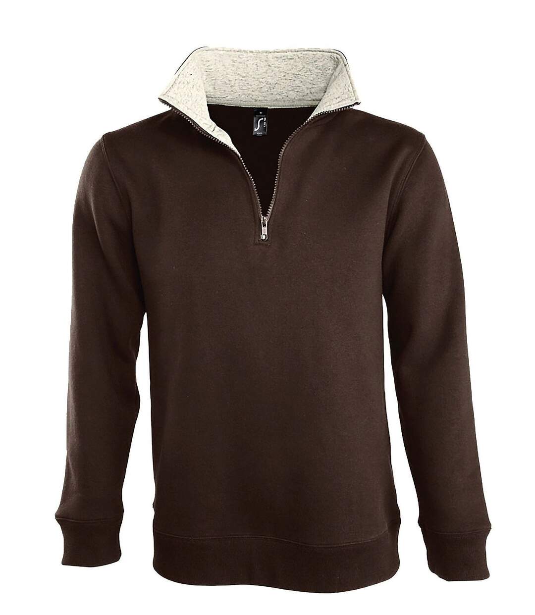 Sweat-shirt HOMME col camionneur zippé - 47300 - marron chocolat