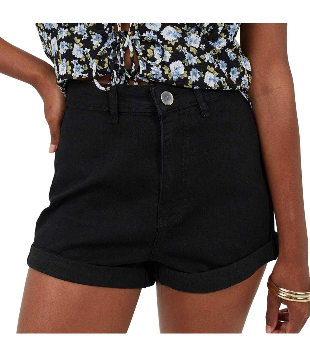 Womens/ladies Denim High Rise Shorts Black Brave Soul-2