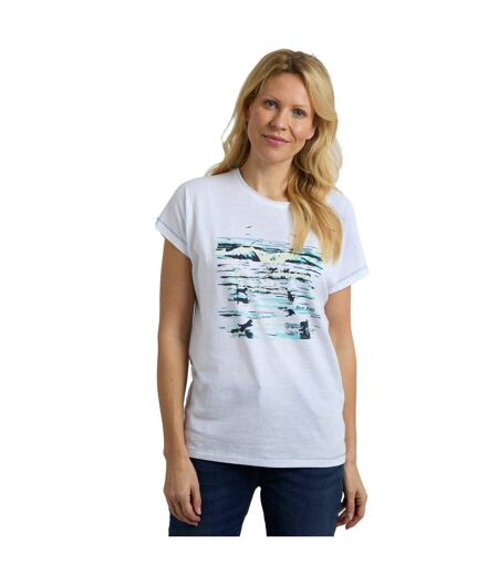 Womens/ladies beach run printed slub t-shirt white Weird Fish