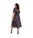 Womens/ladies Keyhole Regular Puff Sleeve Midi Dress Multicoloured Print Lovedrobe-2