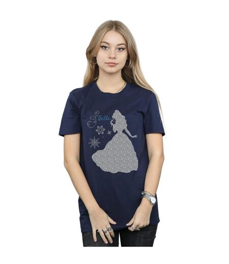 Disney Princess Womens/Ladies Belle Christmas Silhouette Cotton Boyfriend T-Shirt (Navy Blue) - UTBI42641