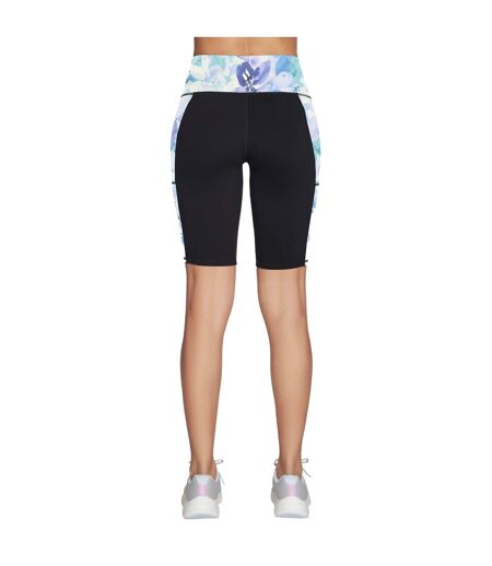 Womens/ladies Gowalk Seascape Floral Biker Shorts Purple Turquoise Skechers