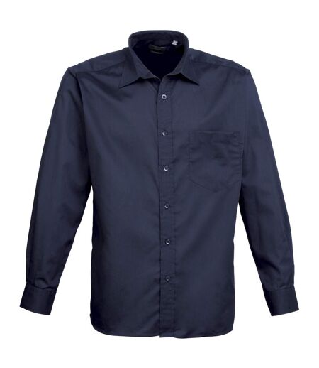 Premier Mens Long Sleeve Formal Plain Work Poplin Shirt (Navy) - UTRW1081