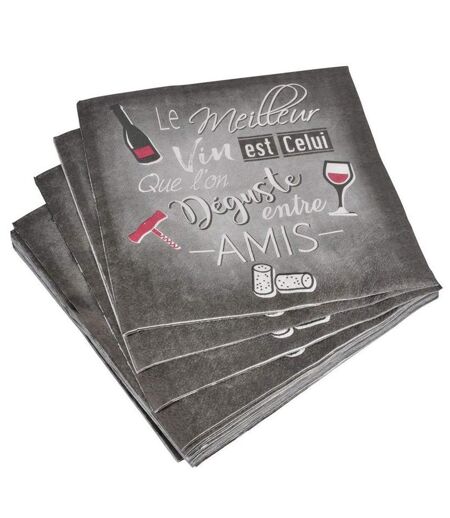 Lot de 20 Serviettes en Papier Meilleur Vin 33x33cm Gris