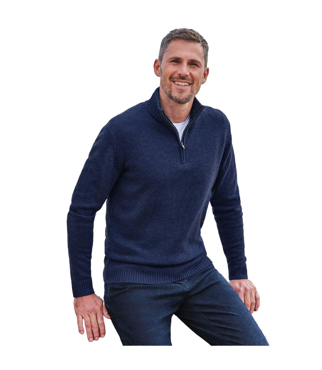 Mens Lambswool Zip Neck Jumper Navy WoolOvers-1