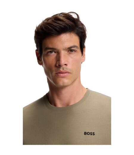 Mens Waffle Knit T-shirt Brown Boss
