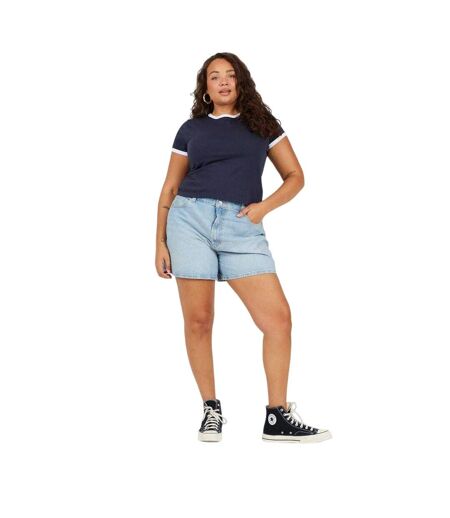 T-shirt Motif/style Ringer Femme Bleu Marine Blanc Brave Soul