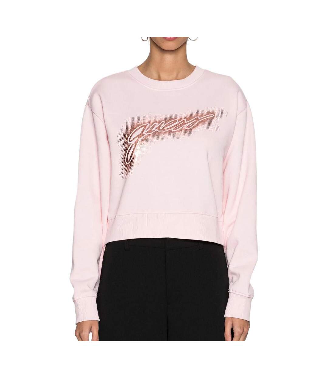 Sweat rose femme guess logo crop - l-1