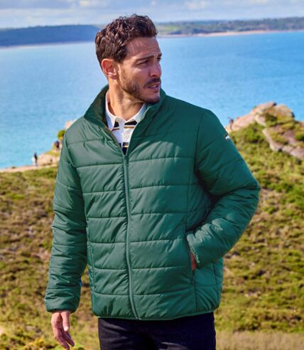 Men's Green Lightweight Padded Jacket - Water-Repellent 