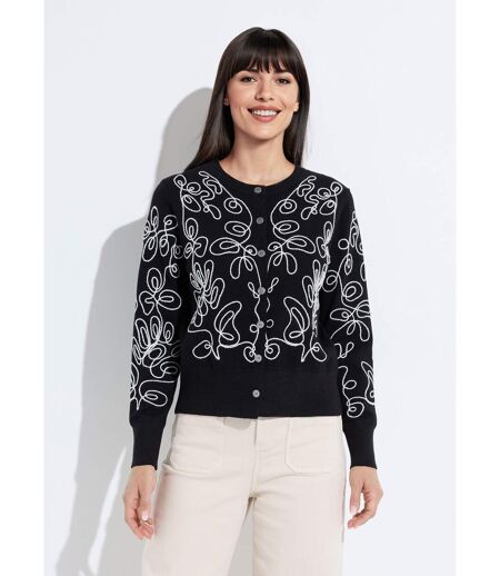 Gilet cardigan boutonné court brodé