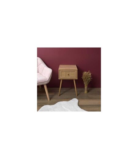 Table de chevet Bali avec 1 tiroir en rotin et panneaux de particules - Beige
