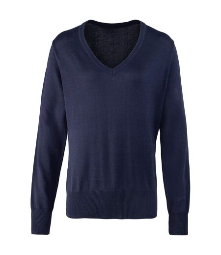 Premier Womens/Ladies Knitted Cotton Acrylic V Neck Sweatshirt (Navy) - UTPC6851