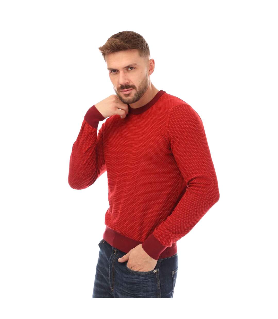 Mens Kapoko Knitted Cotton Sweatshirt Red Boss-3