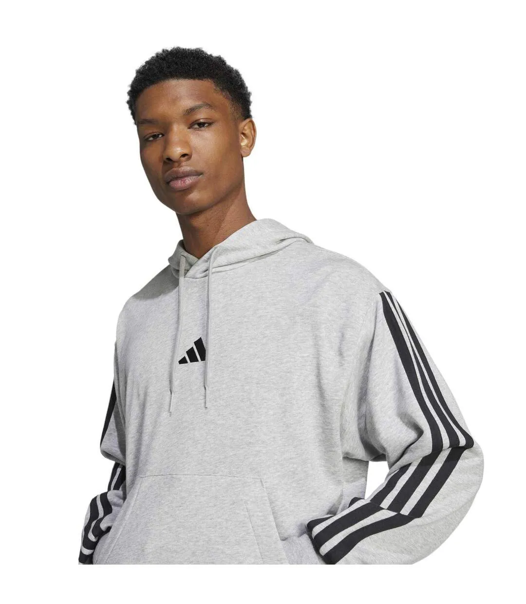 Mens 3 Stripes Hoodie Medium Heather Grey Adidas-4
