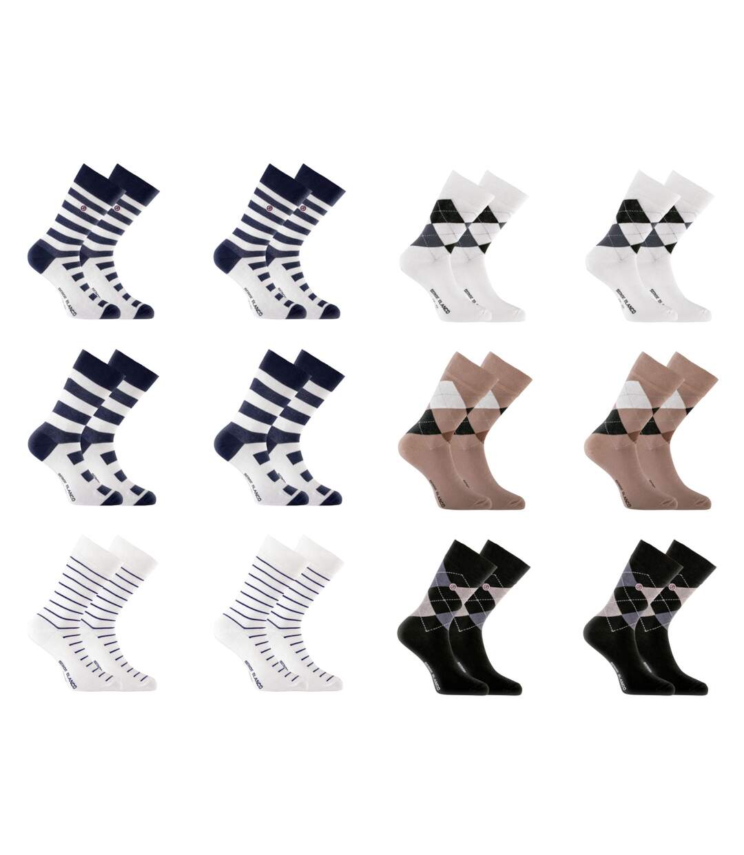 Lot de 12 paires de chaussettes de ville homme LosangeMarin Serge Blanco-1