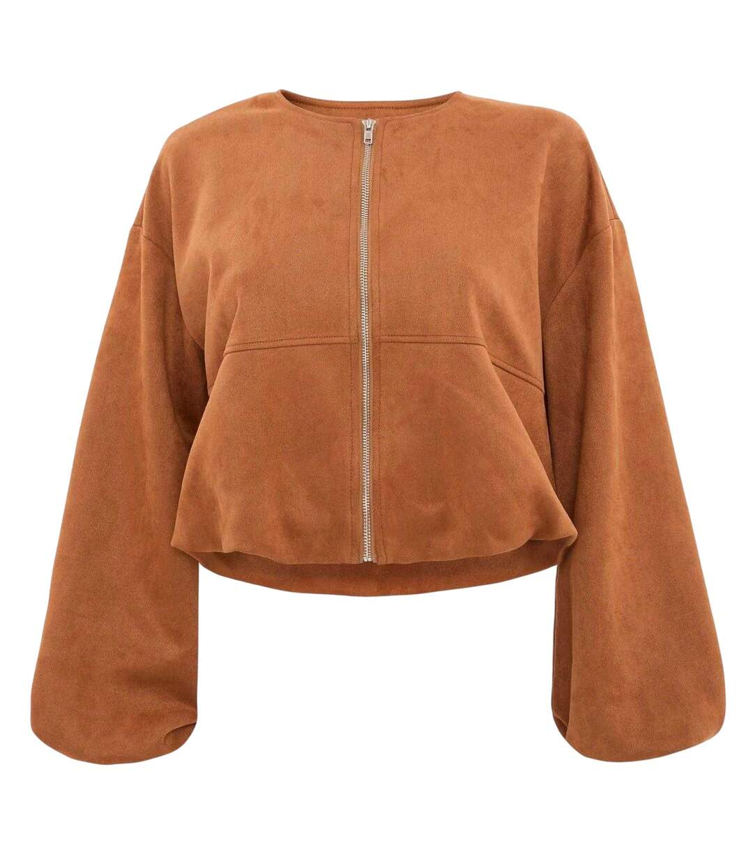 Womens/ladies Faux Suede Bubble Hem Jacket Brown I Saw It First-2