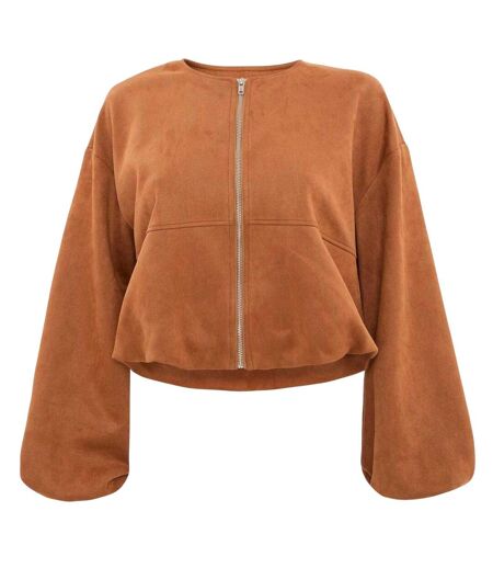 Womens/ladies Faux Suede Bubble Hem Jacket Brown I Saw It First