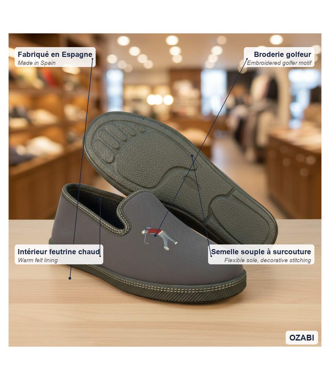 OZABI Pantoufles Charentaises Homme Fabriquées en Espagne Broderie Fantaisie-5