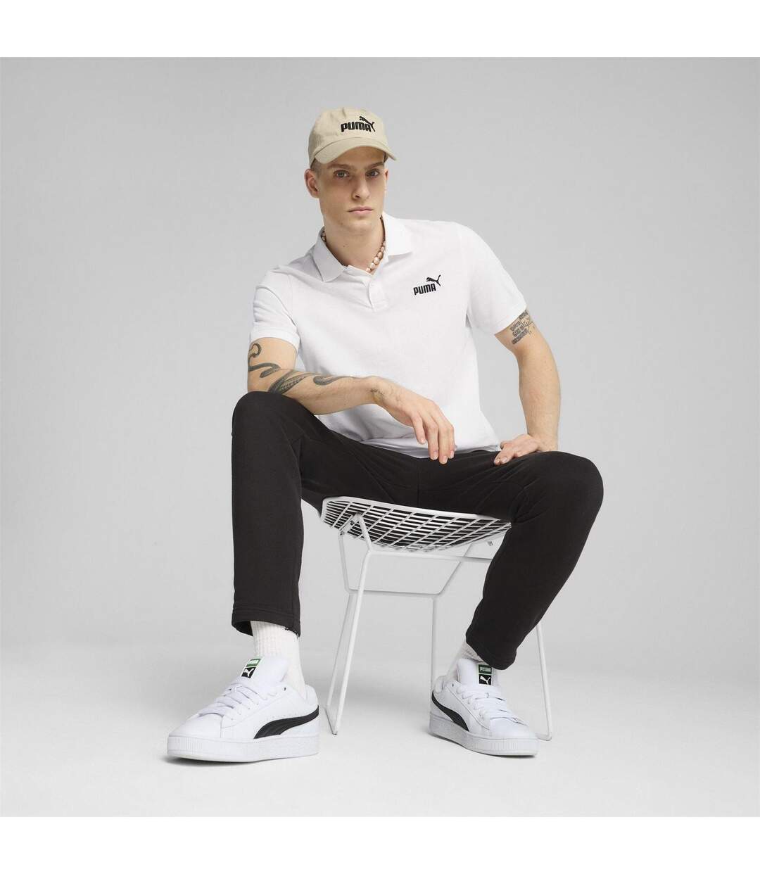Mens Logo Pique Classic Polo Shirt White Puma-4