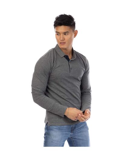 Mens Glasby Long-sleeved Polo Shirt Dark Grey Marl Peter Werth