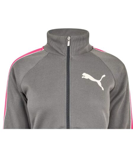 Womens/ladies Striped Track Jacket Grey Pink Puma