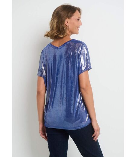T-shirt métallisé col V manches tombantes