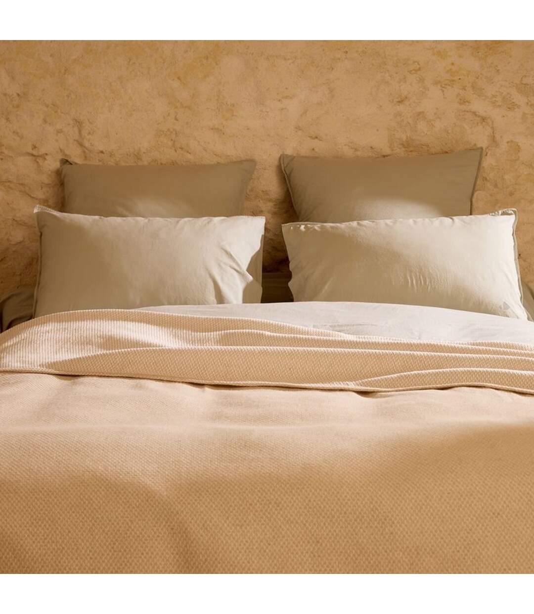Dessus de lit coton et lin mélangés CABOURG naturel-2
