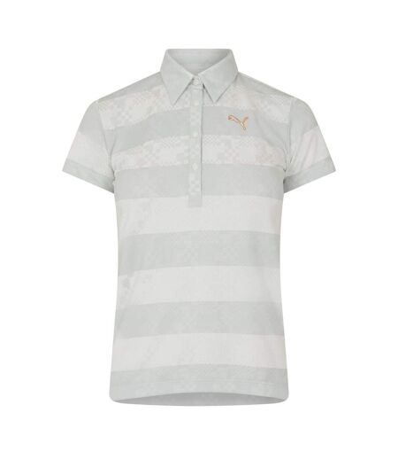 Womens/ladies Bordered Stripes Polo Shirt Grey White Puma