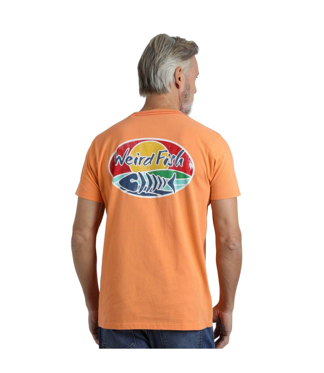 Mens land and sea graphic back print t-shirt pumpkin Weird Fish-3