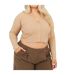 Womens/ladies Ribbed V Neck Plus Long-sleeved Crop Top Taupe Brave Soul-2