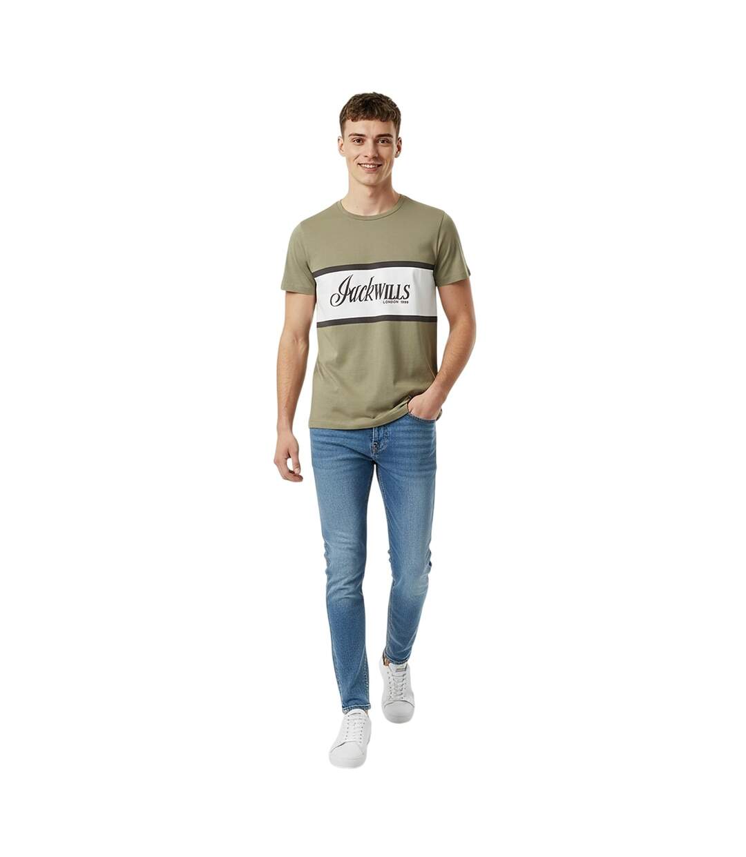 Mens Big Logo Crew Neck T-shirt Silver Sage Jack Wills-1