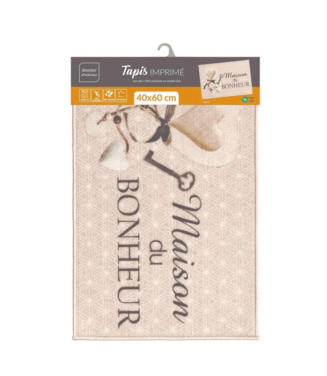 Tapis d'Entrée Imprimé Happiness 40x60cm Beige-5