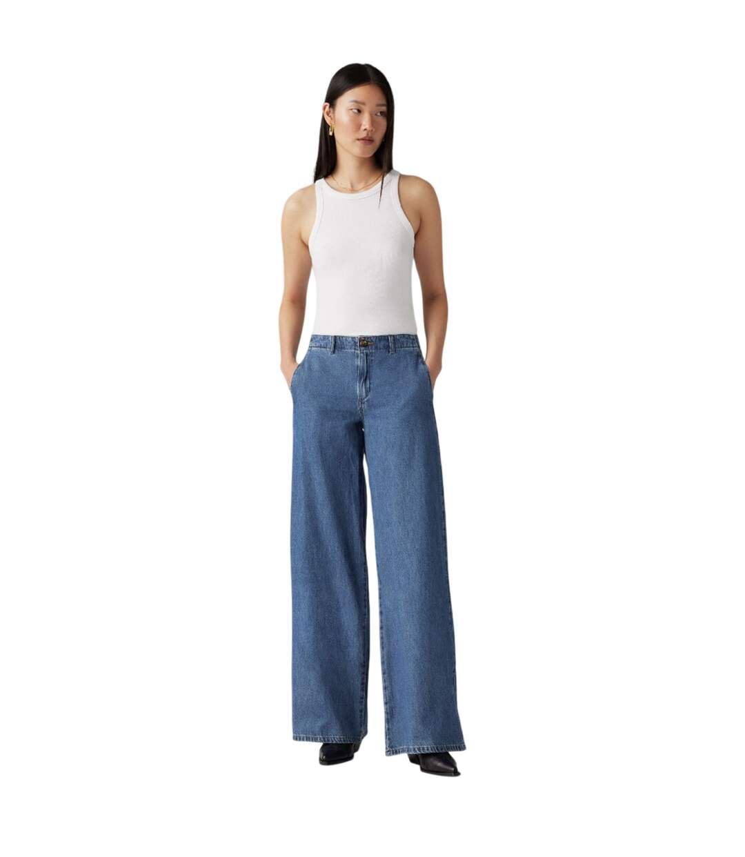 Womens/ladies Big Yikes Wide Leg Chinos Blue Levis-4