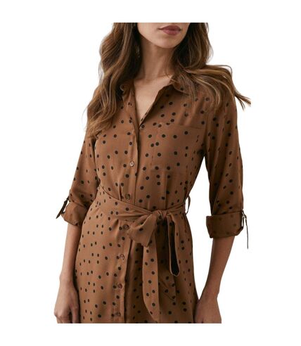 Womens/ladies waist tie midi shirt dress brown/black Principles