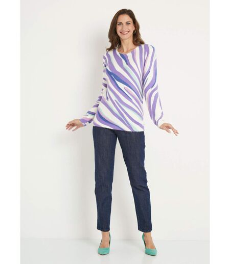 Pull doux court col rond imprimé graphique