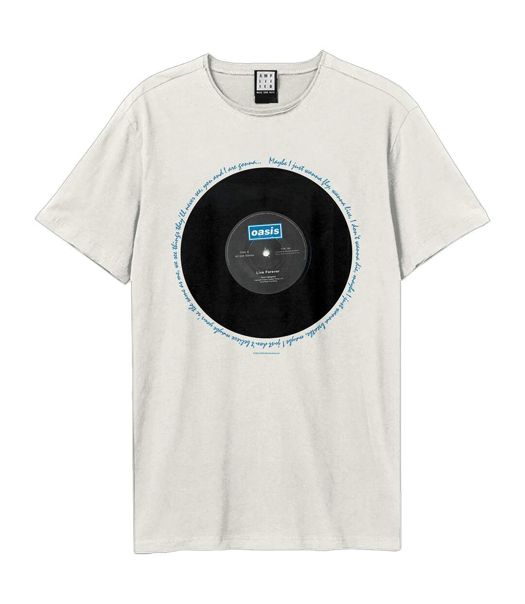 T-shirt live forever adulte vieux blanc Oasis Oasis