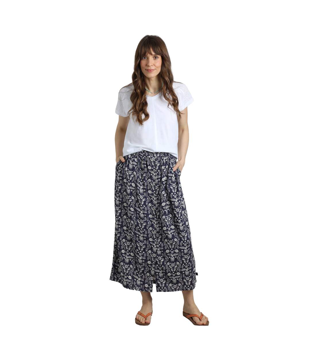 Womens/ladies nina livaeco printed midi skirt rich navy Weird Fish-3