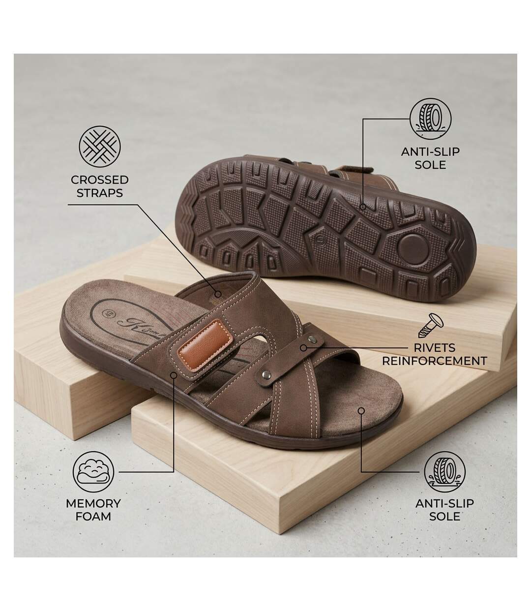 OZABI Sandales homme croisées confort scratch été-4