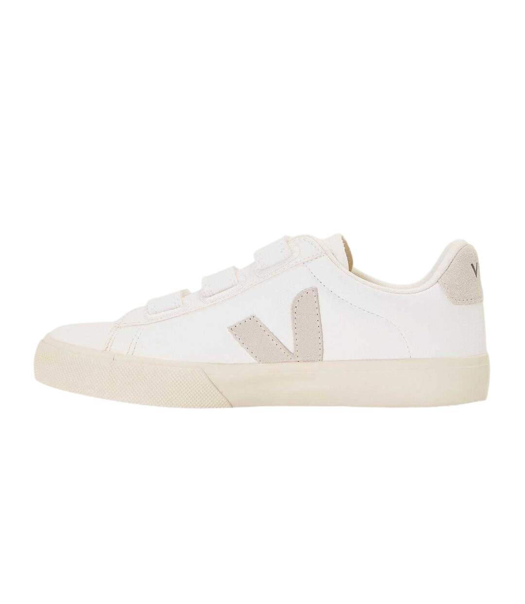 Womens/ladies Recife Leather Touch Fastening Court Trainers White Natural Veja-3