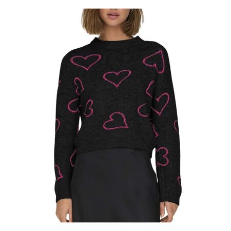 Pull Noir/Rose Coeur Femme Only Happie - L