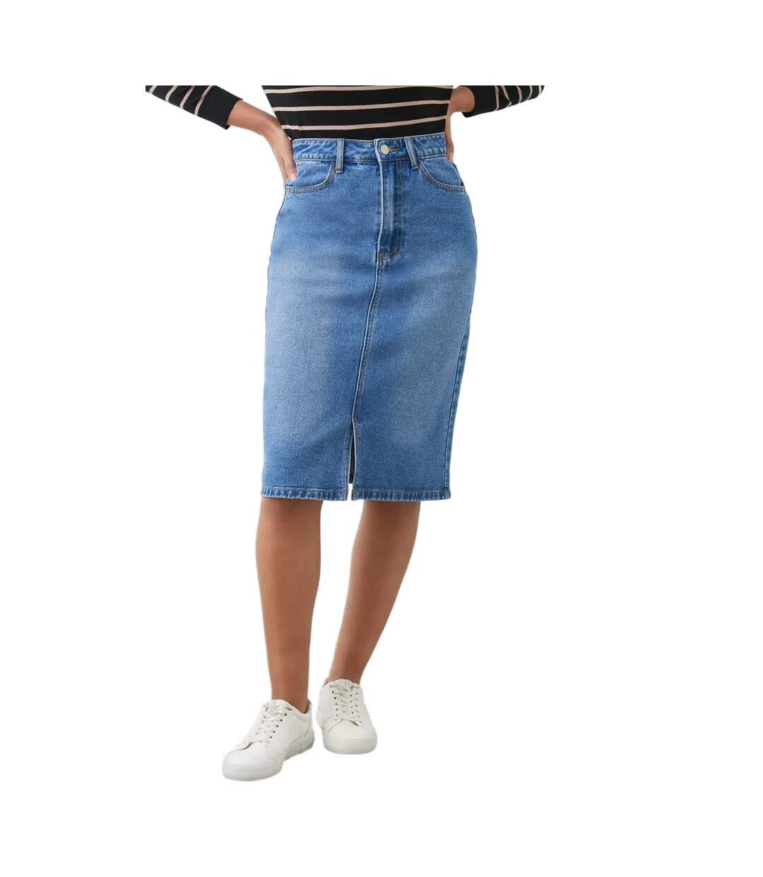 Womens/ladies denim midi skirt mid wash Dorothy Perkins-1