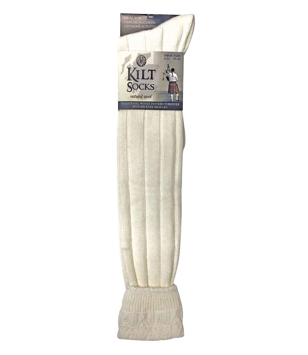 Mens Knee High Wool Ribbed Cream Hose Kilt Socks-2