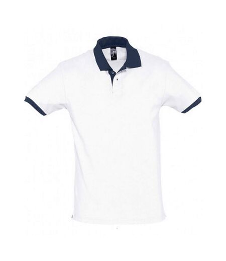 Prince polo à manches courtes homme blanc/bleu marine SOLS