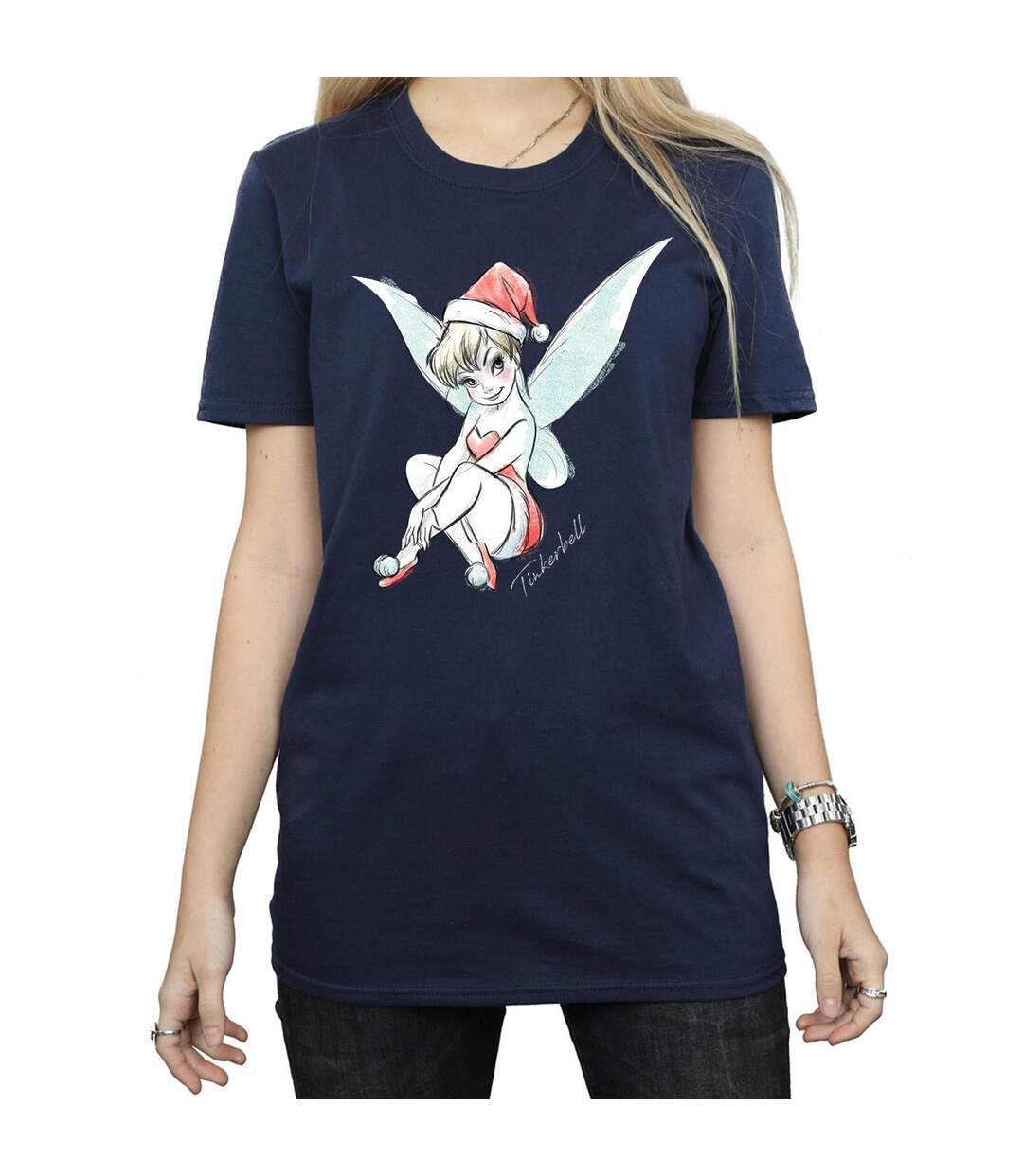 Disney Femme/Les femmes Fée Clochette Christmas Fairy Coton Boyfriend T-Shirt (Bleu marine) - UTBI46450-3