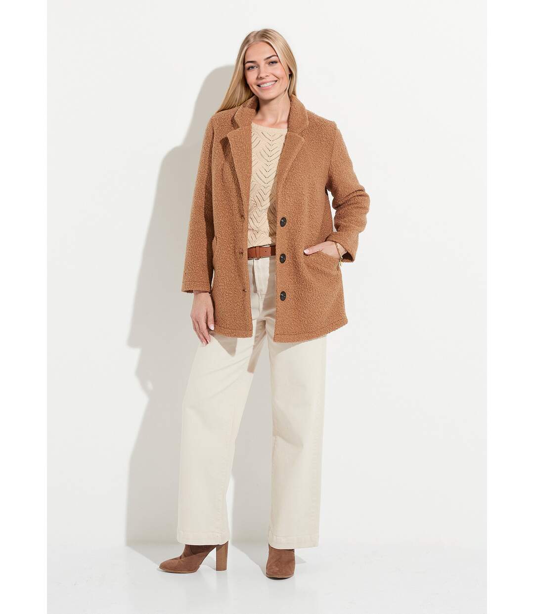 Manteau tissu bouclette mi-long boutonné-3