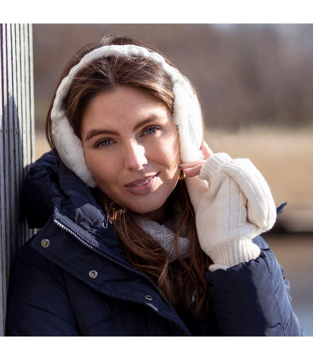 Ladies Winter Knitted Cold Weather Faux Fur Ear Muffs-4