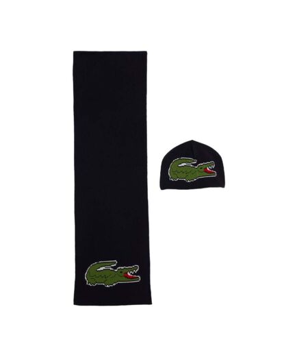 Coffret cadeau bonnet et écharpe en crocodile unisexe marine lacoste rb1515 - taille unique